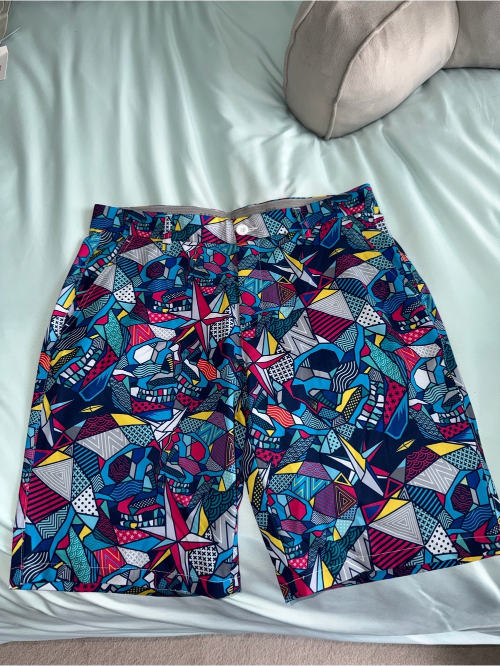 Hreski Mens Shorts Golf Performance Blue Geometric Skulls